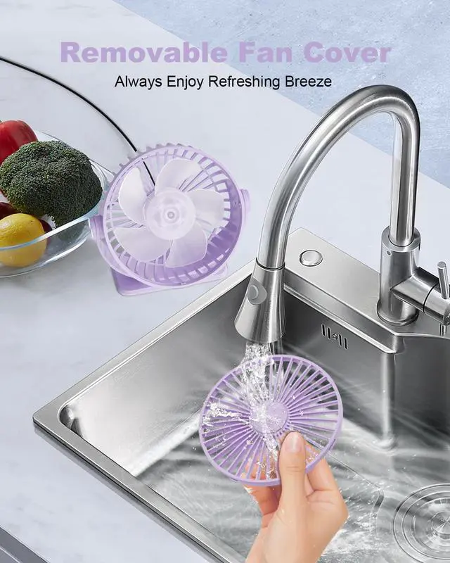 Alt view image 7 of 7 - TriPole Desk Fan USB Powered Small Portable Fan, 3 Speeds Adjustable Strong Breeze Mini Personal Fan, 360° Rotation Quiet Plug In USB Fan for Desktop Bedroom Office Table Travel, Purple, 4.9ft Cable