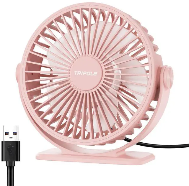 Main image of TriPole USB Desk Fan Mini Portable Personal Fan, 3 Speeds Adjustable Strong Breeze Small Electric Fan, 360° Rotation Quiet Plug In USB Fan for Desktop Bedroom Office Table Travel Cruise, Pink, 4.5in