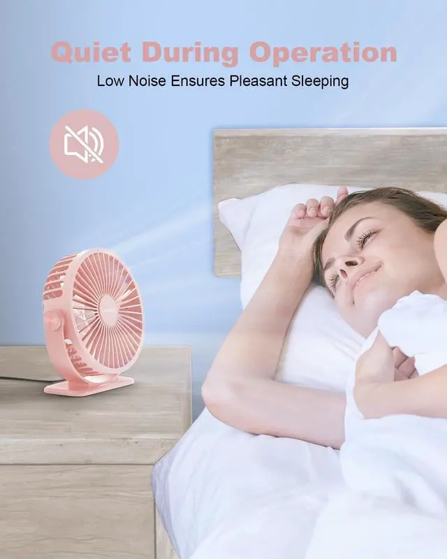 Alt view image 4 of 7 - TriPole USB Desk Fan Mini Portable Personal Fan, 3 Speeds Adjustable Strong Breeze Small Electric Fan, 360° Rotation Quiet Plug In USB Fan for Desktop Bedroom Office Table Travel Cruise, Pink, 4.5in