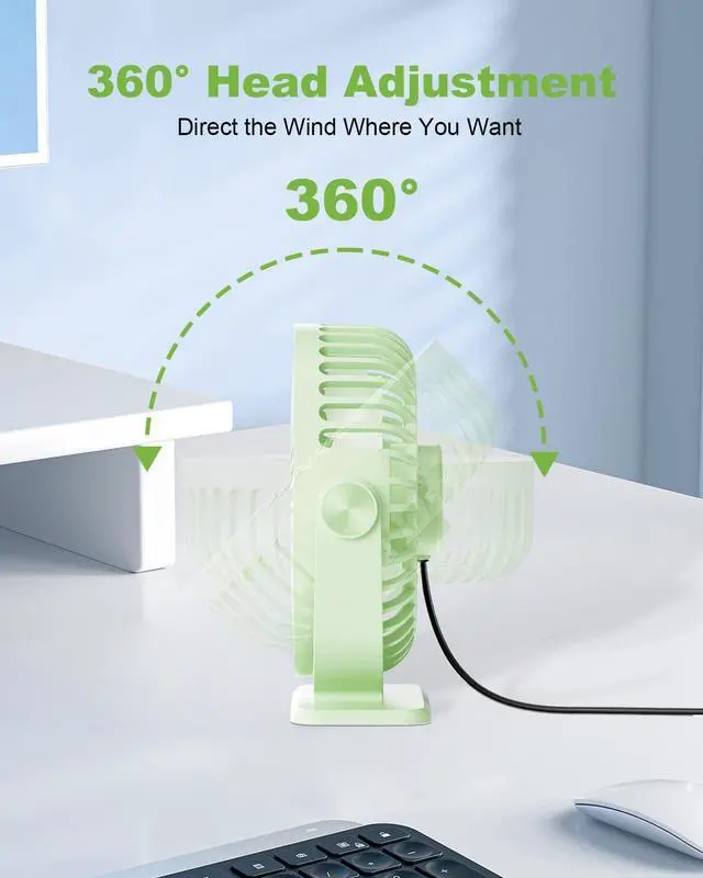 Alt view image 6 of 7 - TriPole USB Desk Fan Mini Portable Fan, 3 Speeds Strong Breeze Small Electric Fans, 360° Rotation Quiet Plug In Personal USB Fans for Desktop Bedroom Office Table Travel Cruise, Green, 4.5in