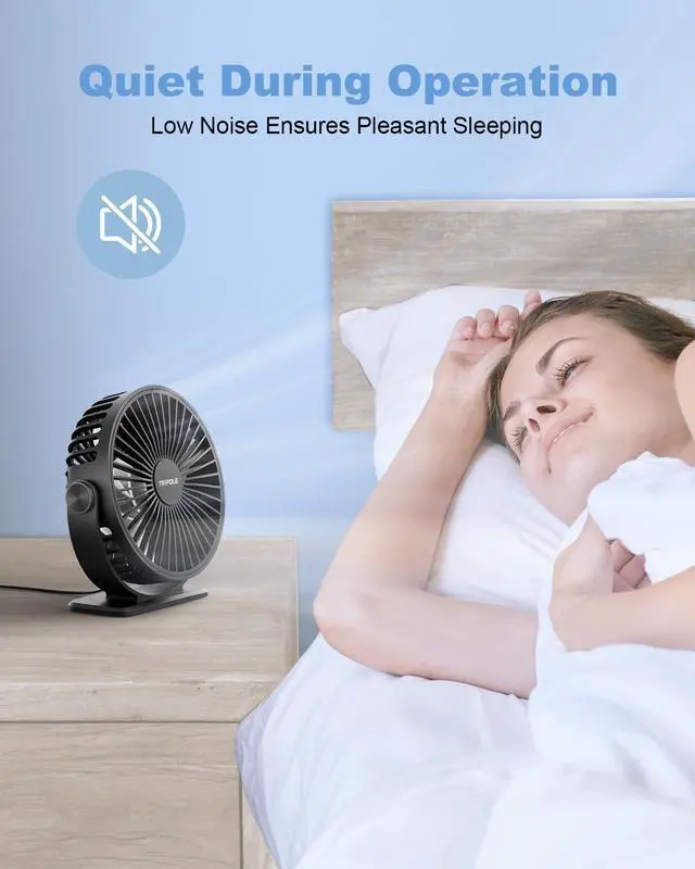 Alt view image 5 of 7 - TriPole Desk Fan USB Powered Small Portable Fan, 3 Speeds Adjustable Strong Breeze Mini Personal Fans, 360° Rotation Quiet Plug In USB Fans for Desktop Bedroom Office Table Travel, Black, 4.9ft Cable