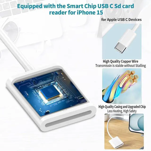 Alt view image 2 of 7 - [MFi Certified] USB C to SD Card Reader for iPhone 16 15,Type C Camera Adapter Trail Viewer to SD Memory Card Reader Adapter for iPhone 16/16Plus 15Pro iPad,MacBook, Android Samsung,Plug and Play