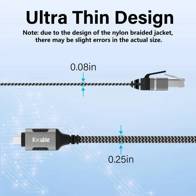 Alt view image 5 of 7 - Flat USB C to Ethernet Cable 6 FT, Snagless RJ45 to USB Type-C Cord, Directly Connected, Gigabit LAN Network, OFC, for MacBook Pro, iPad Pro, iPhone 15, Galaxy, Laptop, Super Thin, OD: 0.8in x 0.25in