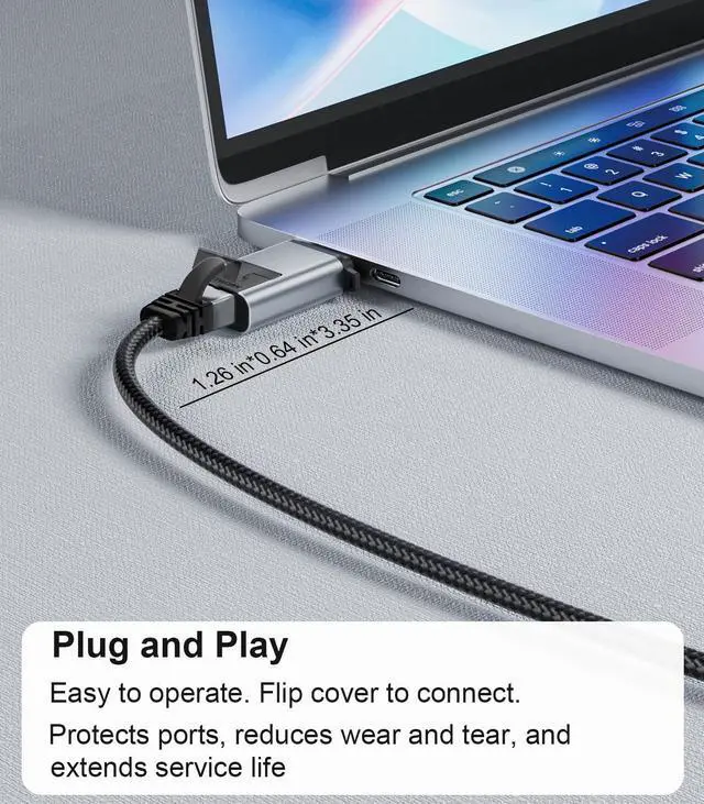 Alt view image 3 of 7 - USB C to Ethernet Adapter, Driver Free RJ45 to USB C [Thunderbolt 3/4 Compatible], 1Gbps Type-C Gigabit Ethernet LAN Network Adapter for MacBook Pro/Air, iPhone 15 Pro/Max, Dell XPS, Galaxy S8-S24