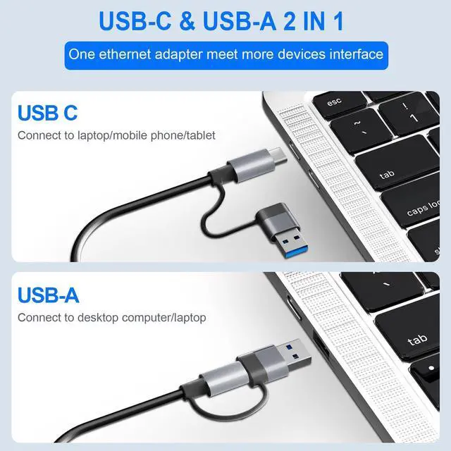 Alt view image 5 of 7 - Denlane USB C USB 3.0 to Ethernet Adapter, 5 in 2 Gigabit Ethernet USB Hub for Laptop with 4-Port USB-A 3.0 and USBC, 1000Mbps RJ45 LAN Network Adapter Compatible with MacBook/iPad Pro/Phone/Tablet