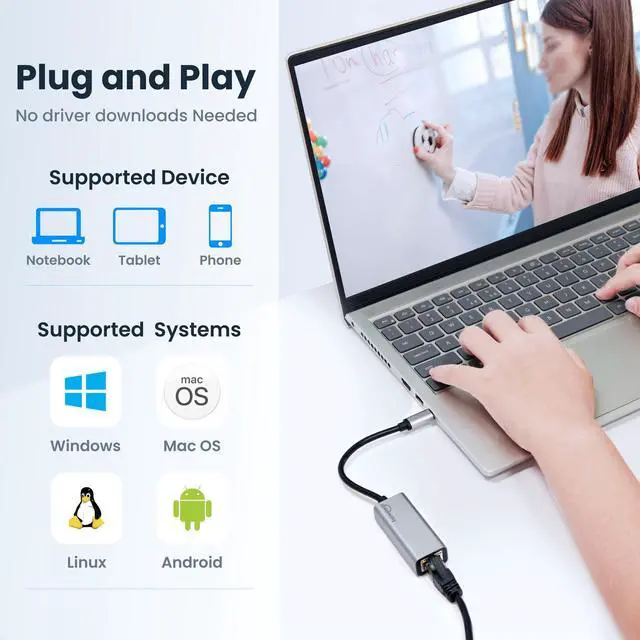Alt view image 4 of 7 - USB C to ethernet Adapter,Ethernet to USB c,TypeC to RJ45 Ethernet Adapter 1Gbps Gigabit Ethernet Compatibility for Mac,MacBook Pro/Air,Dell XPS,Chromebook,Surface