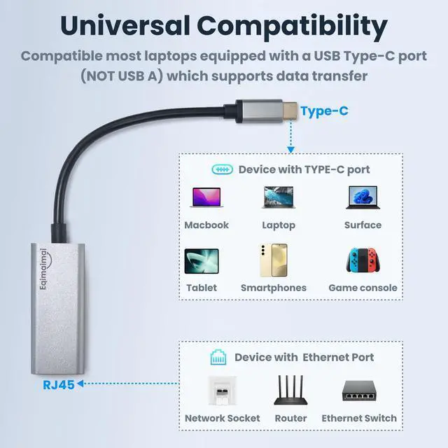Alt view image 5 of 7 - USB C to ethernet Adapter,Ethernet to USB c,TypeC to RJ45 Ethernet Adapter 1Gbps Gigabit Ethernet Compatibility for Mac,MacBook Pro/Air,Dell XPS,Chromebook,Surface