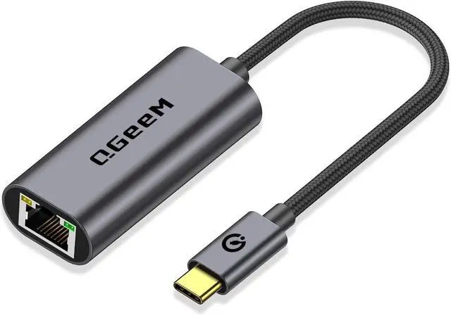 Main image of USB C to Ethernet Adapter, QGeeM Gigabit Ethernet to USB Type C, Thunderbolt 3/4 to RJ45 LAN Network Adapter Compatible for iPhone 15 Pro/max, MacBook Pro/Air, iPad Pro, Dell XPS etc-Classic Gray