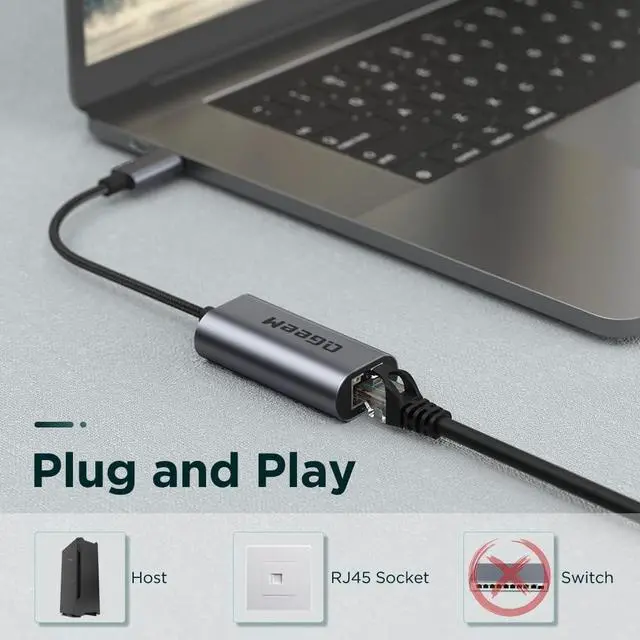 Alt view image 5 of 7 - USB C to Ethernet Adapter, QGeeM Gigabit Ethernet to USB Type C, Thunderbolt 3/4 to RJ45 LAN Network Adapter Compatible for iPhone 15 Pro/max, MacBook Pro/Air, iPad Pro, Dell XPS etc-Classic Gray