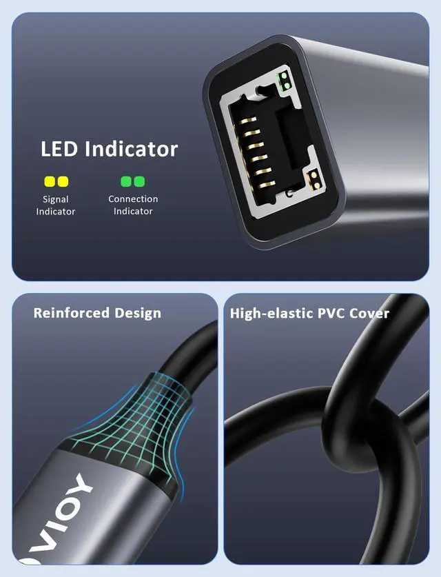 Alt view image 6 of 7 - VIOY USB C to Ethernet Adapter, 1Gbps RJ45 to USB C Network Adapter, Portable Type C to Ethernet Dongle Compatible for Thunderbolt 4/3, MacBook Pro/Air, iPhone 16/15 Pro/Max, iPad, XPS