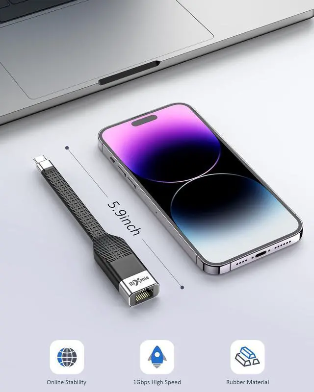 Alt view image 6 of 7 - USB C to Ethernet Adapter, Rixmie RJ45 to USB C [Thunderbolt 3/4 Compatible], 1000Mbps Type-C Gigabit Ethernet LAN Network Adapter for MacBook Pro/Air, iPad Pro, Dell XPS, Surface Laptop, Mac