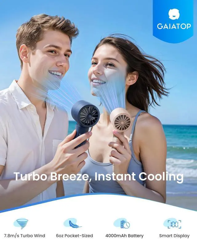 Alt view image 2 of 6 - Gaiatop Small Handheld Fan Portable, Powerful High Speed Turbo Cooling, 4000mAh USB Rechargeable Battery Operated Mini Personal Fan, Summer Outdoor Travel Essentials, Gifts for Women Men, Navy Blue