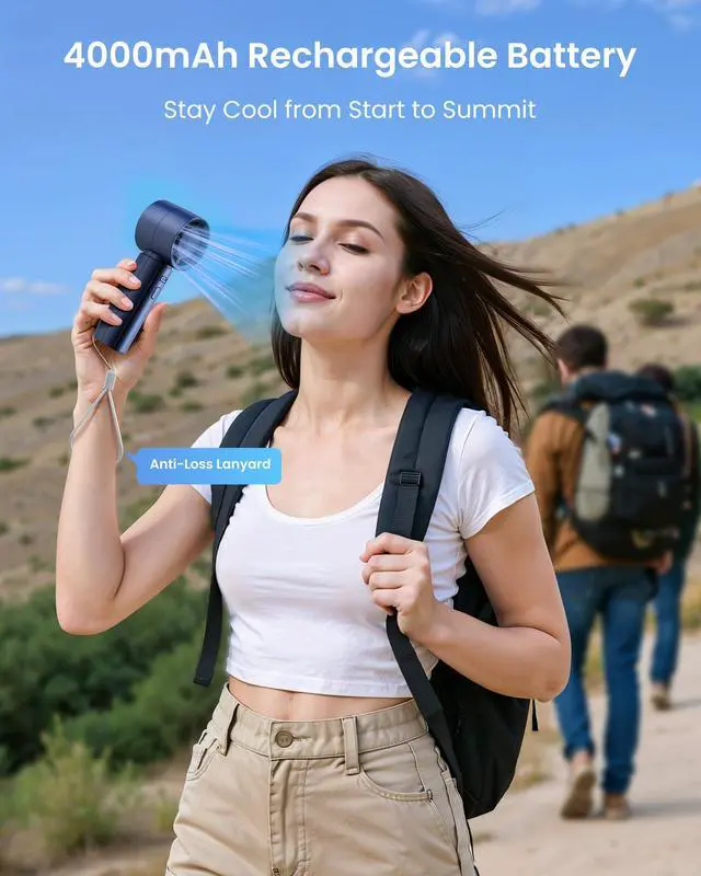Alt view image 4 of 6 - Gaiatop Small Handheld Fan Portable, Powerful High Speed Turbo Cooling, 4000mAh USB Rechargeable Battery Operated Mini Personal Fan, Summer Outdoor Travel Essentials, Gifts for Women Men, Navy Blue