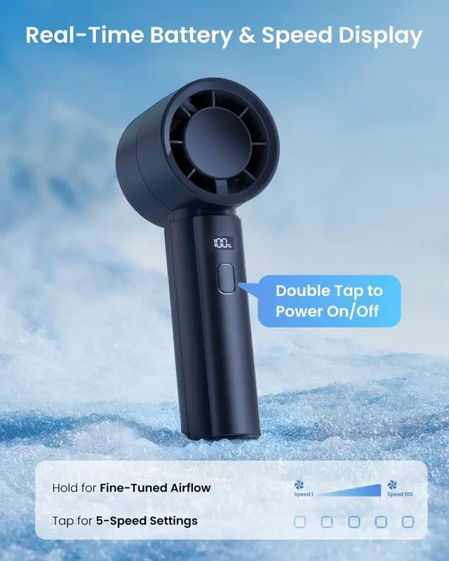 Alt view image 5 of 6 - Gaiatop Small Handheld Fan Portable, Powerful High Speed Turbo Cooling, 4000mAh USB Rechargeable Battery Operated Mini Personal Fan, Summer Outdoor Travel Essentials, Gifts for Women Men, Navy Blue