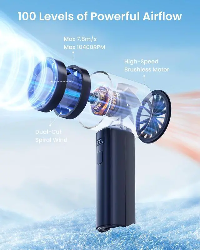 Alt view image 3 of 6 - Gaiatop Small Handheld Fan Portable, Powerful High Speed Turbo Cooling, 4000mAh USB Rechargeable Battery Operated Mini Personal Fan, Summer Outdoor Travel Essentials, Gifts for Women Men, Navy Blue