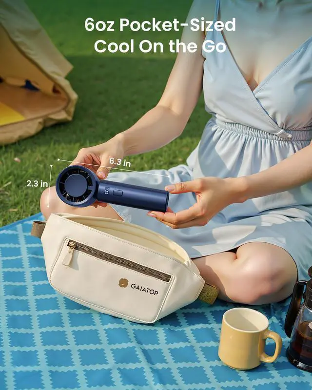 Alt view image 6 of 6 - Gaiatop Small Handheld Fan Portable, Powerful High Speed Turbo Cooling, 4000mAh USB Rechargeable Battery Operated Mini Personal Fan, Summer Outdoor Travel Essentials, Gifts for Women Men, Navy Blue