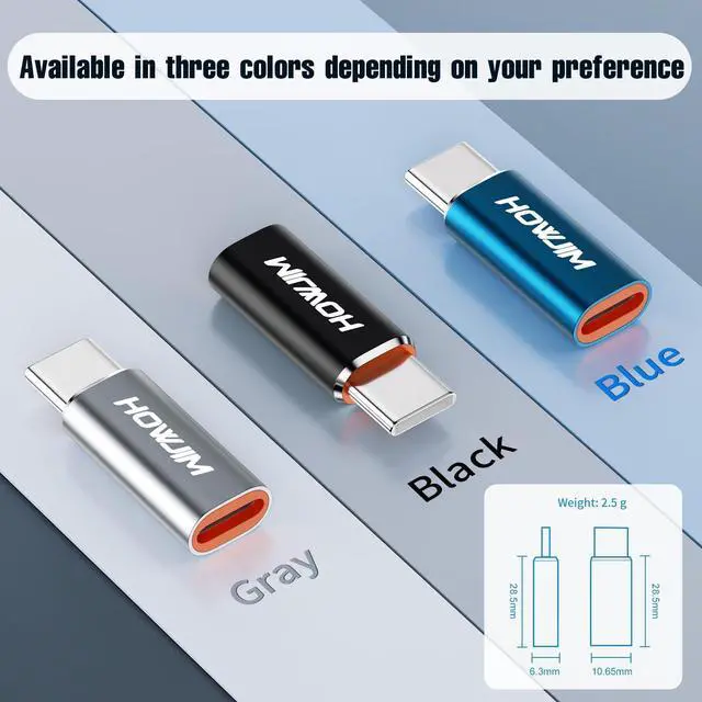 Alt view image 3 of 7 - Light-ning to USB C Adapter 2 Pack,PD27W/66W/QC100W Fast Charging Data Transfer,Light ning Female to Type-C Male for i-Phone15 16 Series/i-Pad Pro/G-alaxy/X-peria,Not for Audio/Headphone/OTG Blue