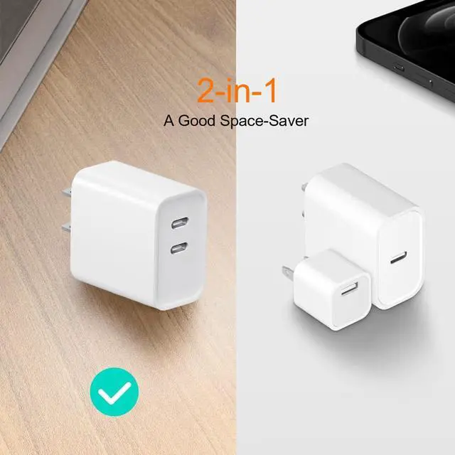 Alt view image 3 of 7 - KEHIPI USB c Charger Block,Dual c Wall Block with c to c Cable,Type c Adapter, usbc Cube for iPhone 17/Pro/Pro Max/17 Air/iPhone 16/15 Pro Max/Plus/Xs Max/XR/X,iPad Pro