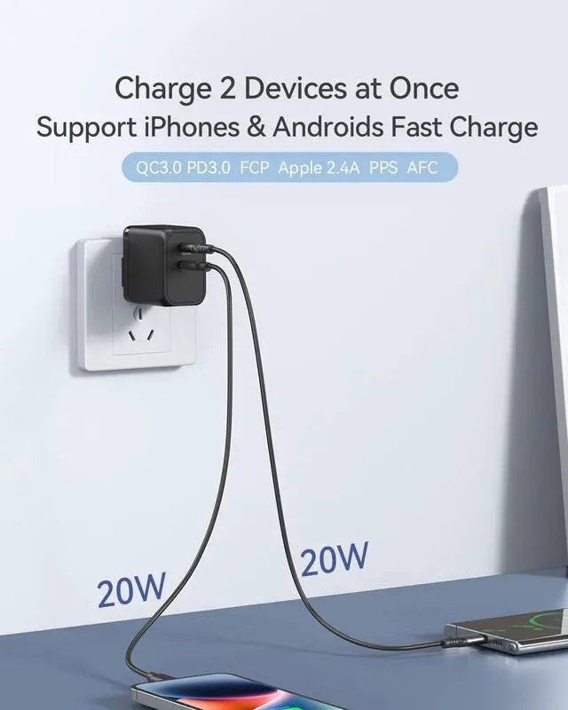 Alt view image 3 of 7 - K&ZZ USB C Charger 45W Super Fast Charger Dual Type C Wall Charger Block Foldable PD USB-C GaN Chargers for iPhone 15/ 15Pro, Galaxy S23 Ultra/ S22/ Note, MacBook, iPad