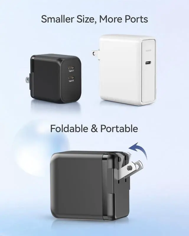 Alt view image 6 of 7 - K&ZZ USB C Charger 45W Super Fast Charger Dual Type C Wall Charger Block Foldable PD USB-C GaN Chargers for iPhone 15/ 15Pro, Galaxy S23 Ultra/ S22/ Note, MacBook, iPad