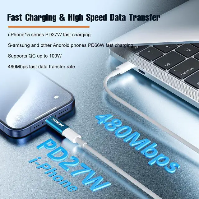 Alt view image 2 of 7 - Light-ning to USB C Adapter 2 Pack,PD27W/66W/QC100W Fast Charging Data Transfer,Light ning Female to Type-C Male for i-Phone15 16 Series/i-Pad Pro/G-alaxy/X-peria,Not for Audio/Headphone/OTG Blue