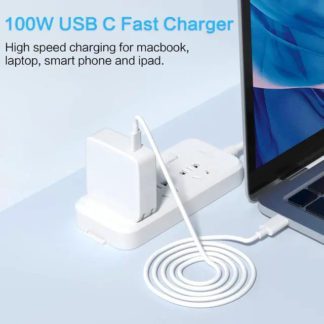 Alt view image 3 of 6 - Charger for MacBook Charger USB C Laptop 100W 96W Fast Charging for Mac Book Pro 16 15 14 13 MacBook Air M1 M3 M2 2024 2023 2022 2021 2020 & More Computer Type C Devices Flat Tip Power Cord 6.8ft