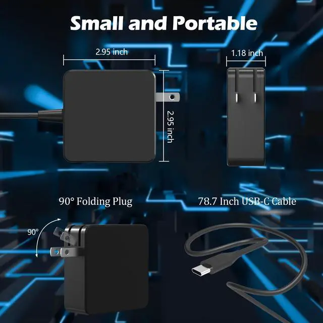 Alt view image 3 of 7 - Universal 65W 45W USB C Laptop Charger for Lenovo/Dell/HP/Asus/Samsung Chromebook Laptop Charger USB-C Type C : Computer AC Power Adapter Cord Replacement Acer MacBook or Smart Phone/Tablet