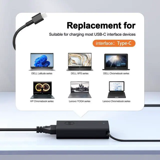 Alt view image 5 of 7 - 65W USB-C Dell Laptop Charger for Dell XPS 13 and Dell Latitude Charger 3340 3440 3540 3550 5420 5430 5520 5320 5340 5440 5550 7440 7490 7640 7410 7310 2-in-1 9440 2in1 Laptop - Power Cord Included
