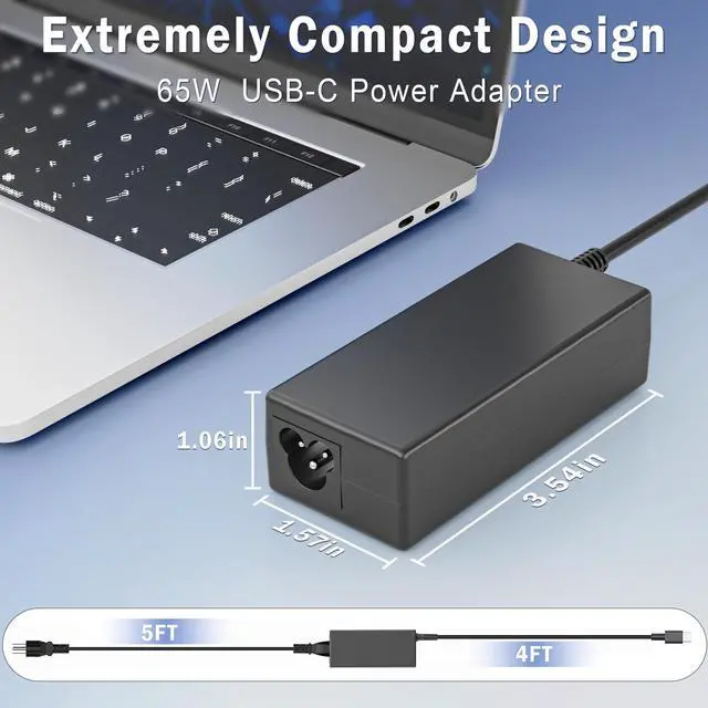 Alt view image 6 of 7 - 65W 45W Chromebook Charger USB C Laptop Charger for Hp Laptop Charger USB-C, Replacement for Lenovo,Dell Latitude 5520,Asus,Acer, Samsung,Google Chrome Book Charger Type C Power Cord