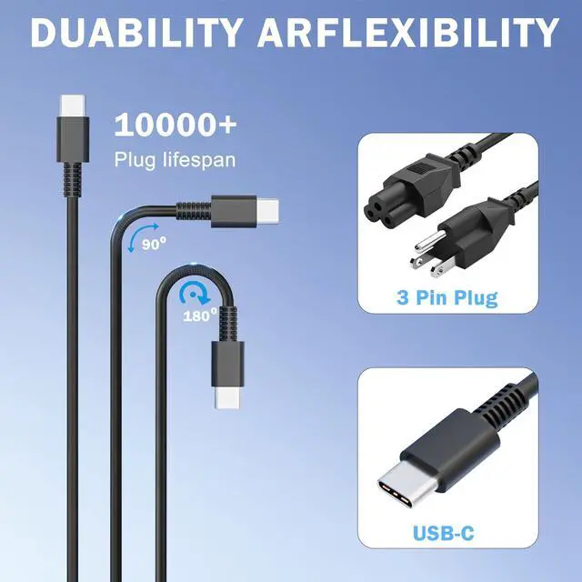 Alt view image 4 of 7 - 65W 45W Chromebook Charger USB C Laptop Charger for Hp Laptop Charger USB-C, Replacement for Lenovo,Dell Latitude 5520,Asus,Acer, Samsung,Google Chrome Book Charger Type C Power Cord