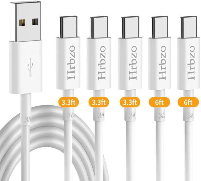 Main image of Hrbzo USB C Cable (5-Pack 3.3+3.3+3.3+6+6ft), USB A to USB C Fast Charging Cord Compatible with Galaxy S10 S9 S8, Power Bank, and Other Type c Devices-White