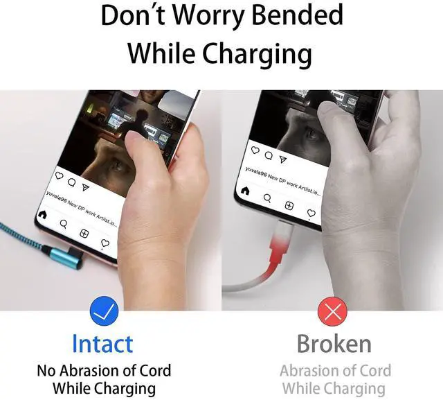 Alt view image 6 of 7 - Teeind USB Type C Cable 2.1A Fast Charging: [90 Degree/6ft/3Pack] Nylon USB C Cord Right Angle Compatible with Samsung Galaxy S23/S22/9/Note 10, USB C Charger-Blue/Magenta/Purple