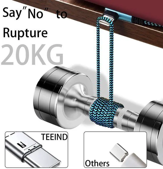 Alt view image 7 of 7 - Teeind USB Type C Cable 2.1A Fast Charging: [90 Degree/6ft/3Pack] Nylon USB C Cord Right Angle Compatible with Samsung Galaxy S23/S22/9/Note 10, USB C Charger-Blue/Magenta/Purple