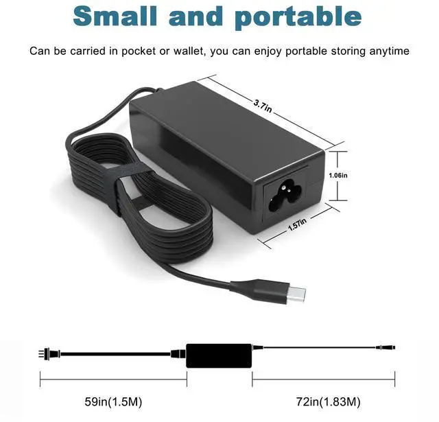 Alt view image 3 of 7 - Universal 45W Type C USB C Chromebook Charger Laptop Replacement for HP 14 14A 11 11A G9 6 7 8 EE X360 14-ca051wm 14-ca052wm,Lenovo Acer Samsung Google Asus Dell Chromebook Charger, Power Cord Adapter