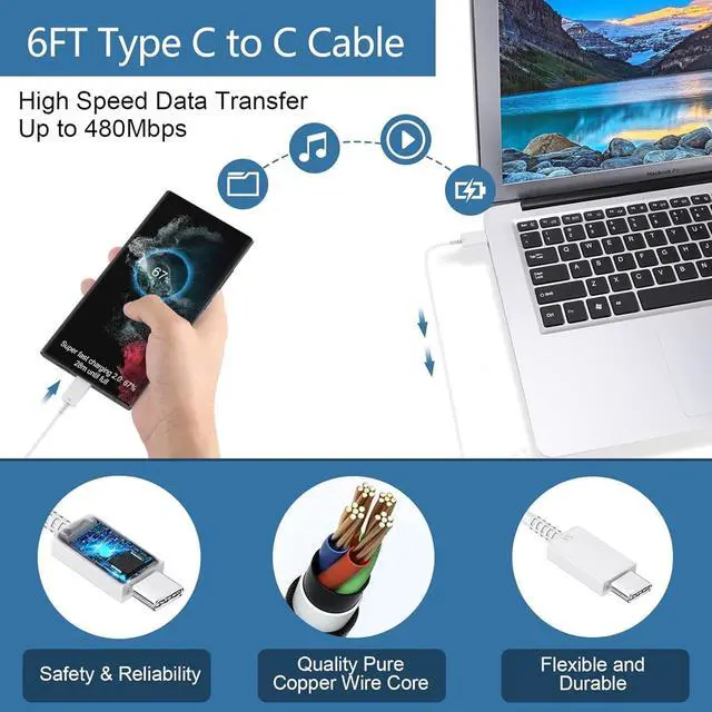 Alt view image 5 of 7 - 45W Samsung Charger Super Fast Charging USB C Super Fast Charger with 6FT Type C Charger Cable Cord for Samsung Galaxy S25/S24/S23/S22/S21/Ultra/Plus/FE,A55,A15,A16,Note 20/10,Z Fold/Z Flip/Galaxy Tab