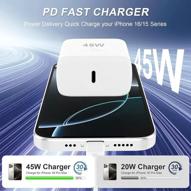 Alt view image 3 of 7 - iPhone 16 Pro Max Charger 45W USB C iPhone 16 Charger Block Fast Charging with 6.6FT Long Type C Cord Cable for iPhone 16 Pro/Pro Max/Plus, i-Pad Pro/Mini/Air, Galaxy S24/S23/S22Ultra
