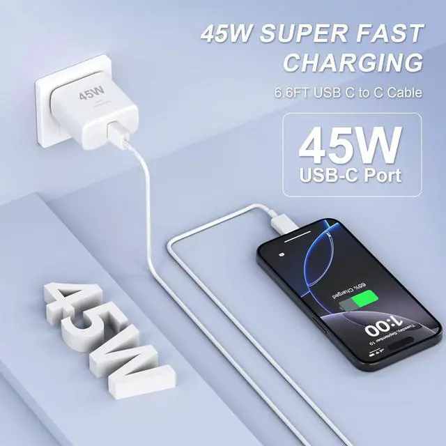 Alt view image 5 of 7 - iPhone 16 Pro Max Charger 45W USB C iPhone 16 Charger Block Fast Charging with 6.6FT Long Type C Cord Cable for iPhone 16 Pro/Pro Max/Plus, i-Pad Pro/Mini/Air, Galaxy S24/S23/S22Ultra