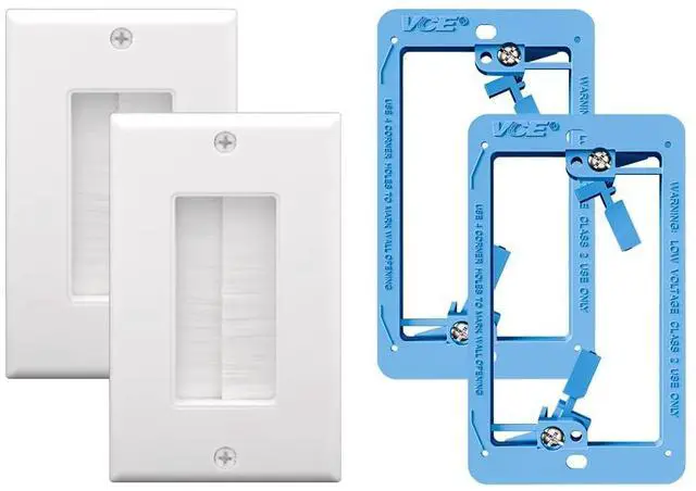 Main image of VCE Brush Wall Plate with Low Voltage Box, Decorator Wall Cover with Low Voltage Mounting Bracket for Wall-Mount TV, 2-Pack