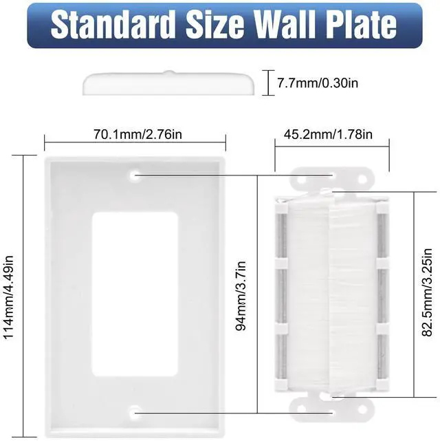 Alt view image 4 of 7 - VCE Brush Wall Plate Cable Pass Through with Bracket, Decorator Cover for Low Voltage Cables - White, 2-Pack