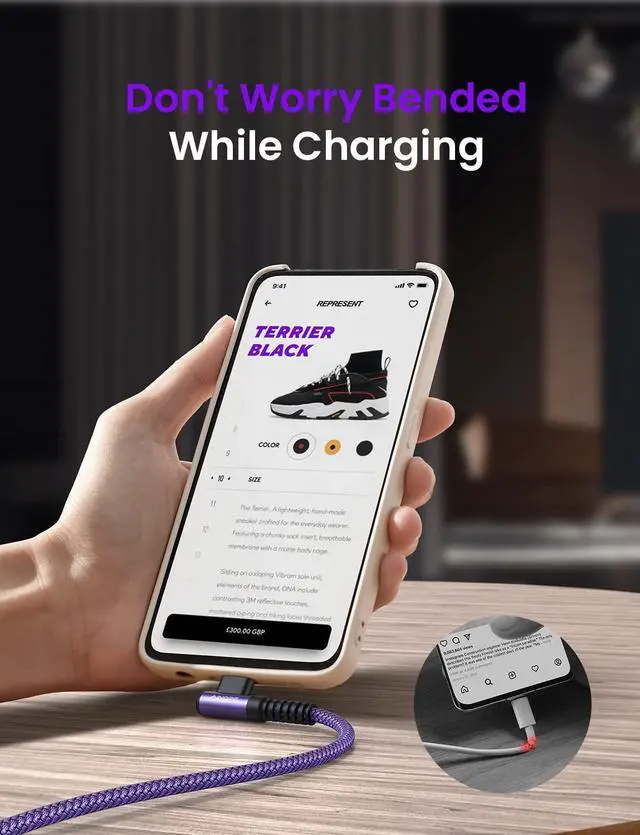 Alt view image 5 of 7 - AINOPE USB C Charger Cable, 3.1A Type C Charger Cable Fast Charging, [2 Pack, 2M] Right Angle USB c Fast Charger Cable Compatible with Samsung Charger Type c, Huawei, Google Pixel, Sony Xperia, LG