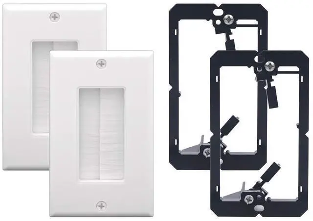 Main image of VCE Brush Wall Plate Cable Pass Through with Bracket, Decorator Cover for Low Voltage Cables - White, 2-Pack