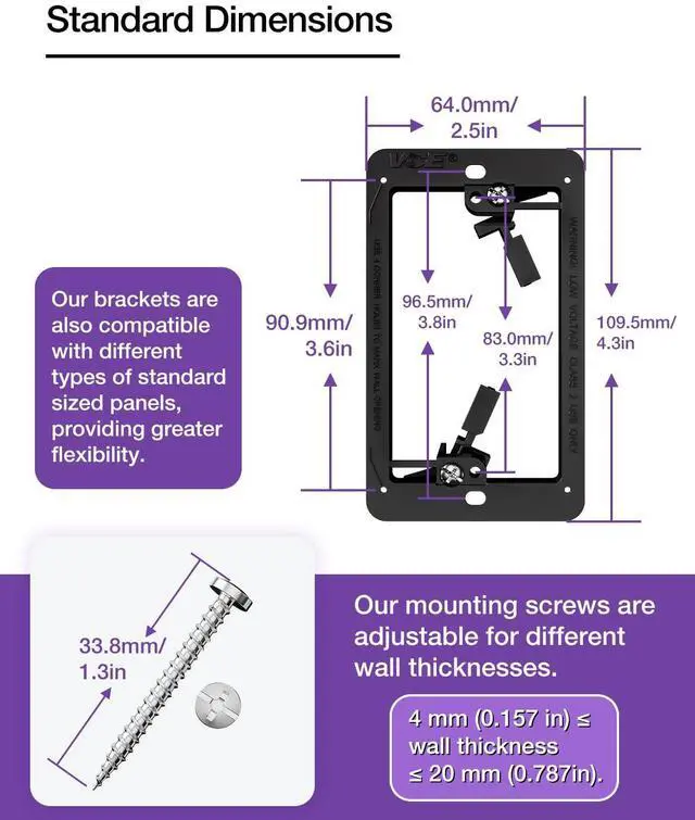 Alt view image 5 of 7 - VCE Brush Wall Plate Cable Pass Through with Bracket, Decorator Cover for Low Voltage Cables - White, 2-Pack
