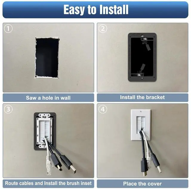 Alt view image 7 of 7 - VCE Brush Wall Plate Cable Pass Through with Bracket, Decorator Cover for Low Voltage Cables - White, 2-Pack