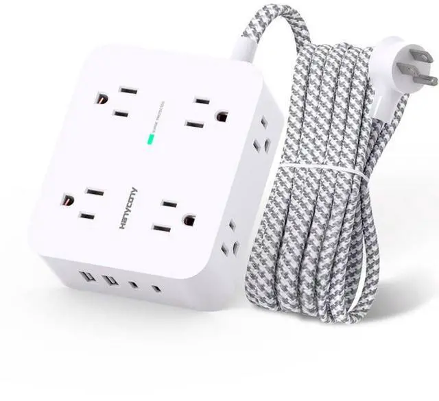 Main image of Surge Protector Power Strip - 8 Outlets 4 USB (2 USB C) Charging Ports, Multi Plug Outlet Extender, 5Ft Braided Extension Cord, Flat Plug Wall Mount Desk Charging Station for Home Office ETL