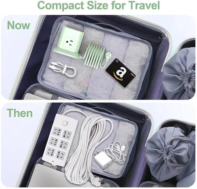 Alt view image 6 of 7 - Cube Power Strip, FDTEK 4 Widely Spaced Outlet with 3 USB (1 USB C) Flat Plug Power Strips with Long Extension Cords Space Save Compact Portable for Travel Home Office Cruise (Green)