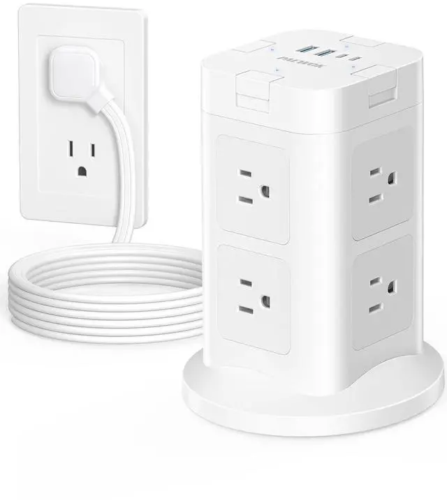 Main image of Surge Protector Power Strip Tower with 4 USB (2 USB C), 8 AC Outlets Tower with Individual Switches, 6.5FT Flat Plug Extension Cord with Multiple Outlets for Home Office Dorm Room