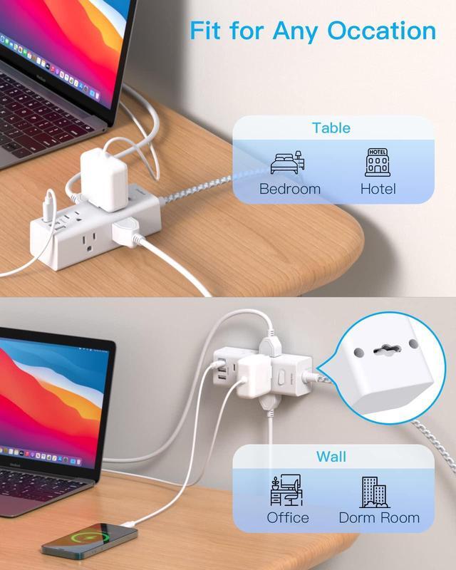 Alt view image 5 of 7 - Power Strip Surge Protector - One Beat 6 Widely Outlets with 3 USB Ports (1 USB C), 5 Ft Extension Cord Flat Plug, Wall Mount Outlet Extender Small Power Strip for Travel Home Office College Dorm Room