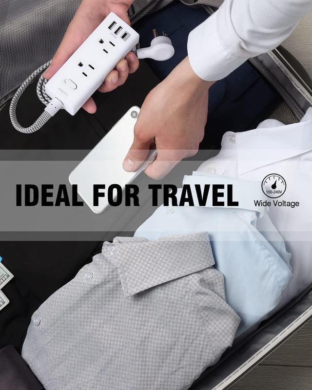 Alt view image 7 of 7 - Power Strip Surge Protector - One Beat 6 Widely Outlets with 3 USB Ports (1 USB C), 5 Ft Extension Cord Flat Plug, Wall Mount Outlet Extender Small Power Strip for Travel Home Office College Dorm Room