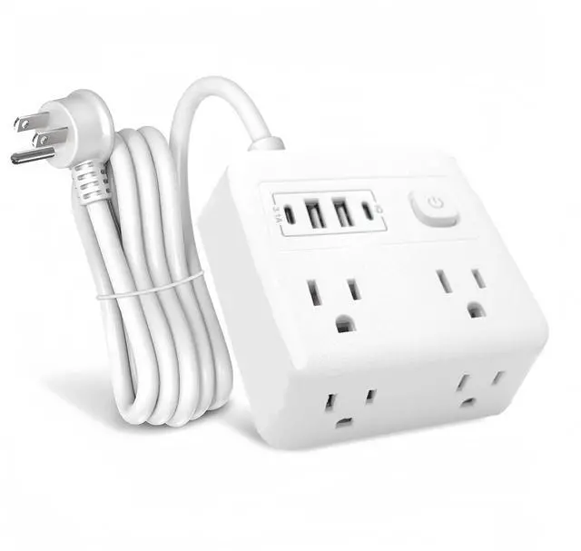 Main image of Flat Plug Surge Protector Power Strip, 5 Ft Ultra Sturdy Extension Cord with 4 USB Wall Charger, 4 Widely Outlets Convenient Style Desk USB Charging Station for Travel, Office, Dorm Room