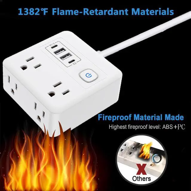 Alt view image 4 of 7 - Flat Plug Surge Protector Power Strip, 5 Ft Ultra Sturdy Extension Cord with 4 USB Wall Charger, 4 Widely Outlets Convenient Style Desk USB Charging Station for Travel, Office, Dorm Room